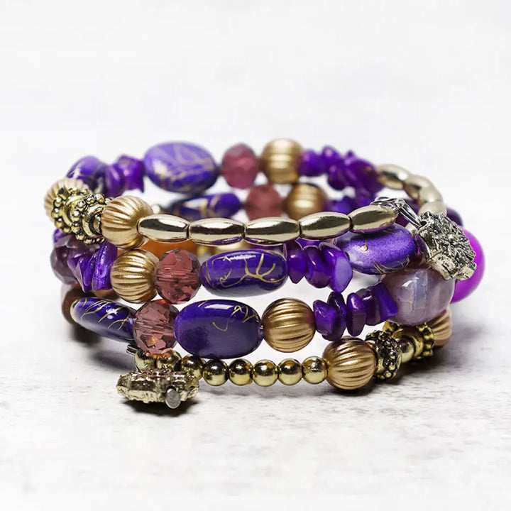 Buddha Stones Multilayer Irregular Turquoise Agate Beads Blessing Bracelet - BWOOOH - Purple Agate - Bracelet