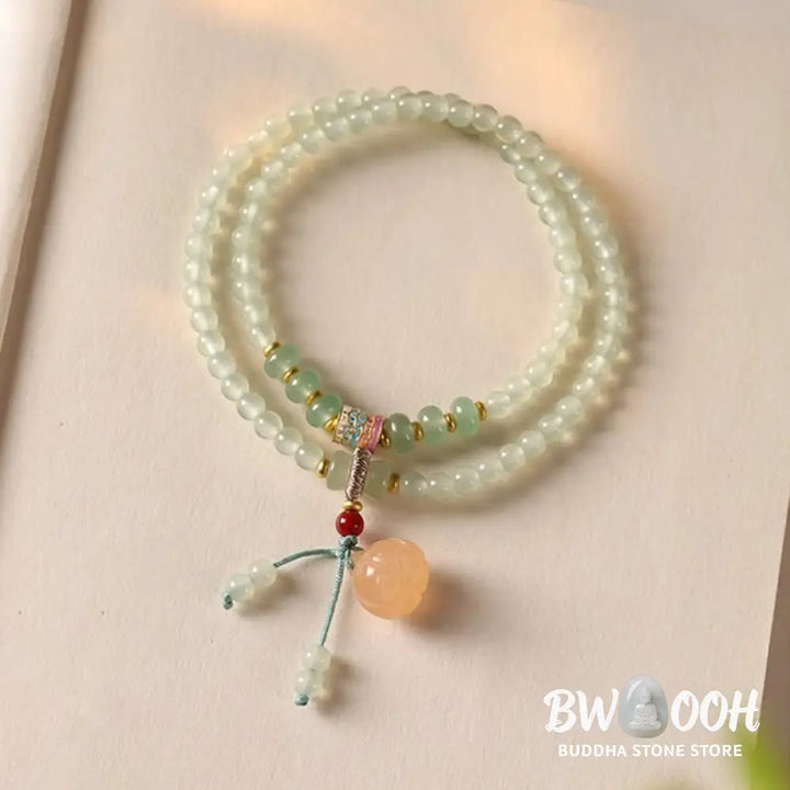 Buddha Stones Multiple Circles Natural Aventurine Glass Lotus Pods Lucky Bamboo Positivity Bracelet - BWOOOH - Green