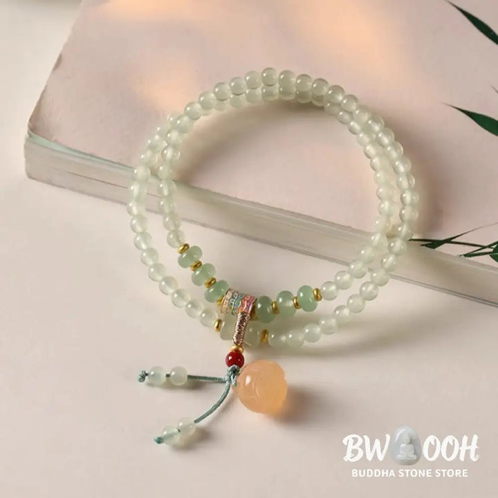 Buddha Stones Multiple Circles Natural Aventurine Glass Lotus Pods Lucky Bamboo Positivity Bracelet - BWOOOH - Green