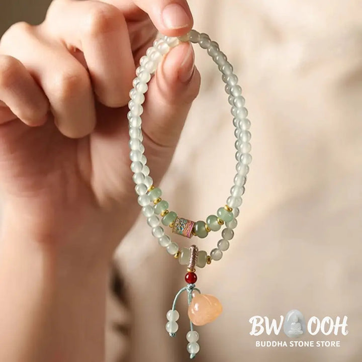 Buddha Stones Multiple Circles Natural Aventurine Glass Lotus Pods Lucky Bamboo Positivity Bracelet - BWOOOH - Green