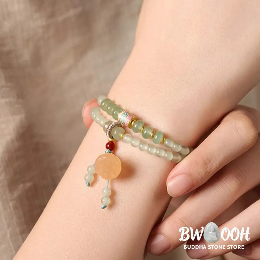Buddha Stones Multiple Circles Natural Aventurine Glass Lotus Pods Lucky Bamboo Positivity Bracelet - BWOOOH - Green