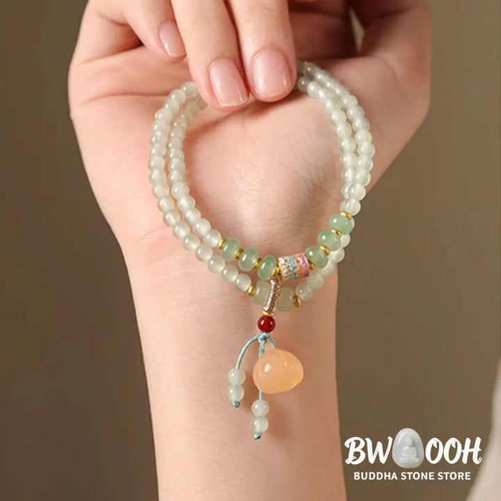 Buddha Stones Multiple Circles Natural Aventurine Glass Lotus Pods Lucky Bamboo Positivity Bracelet - BWOOOH - Green