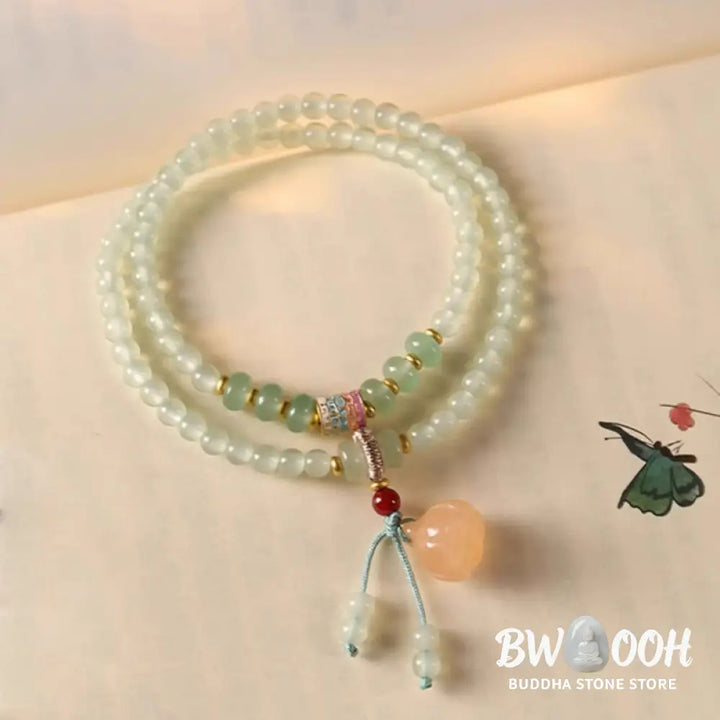 Buddha Stones Multiple Circles Natural Aventurine Glass Lotus Pods Lucky Bamboo Positivity Bracelet - BWOOOH - Green