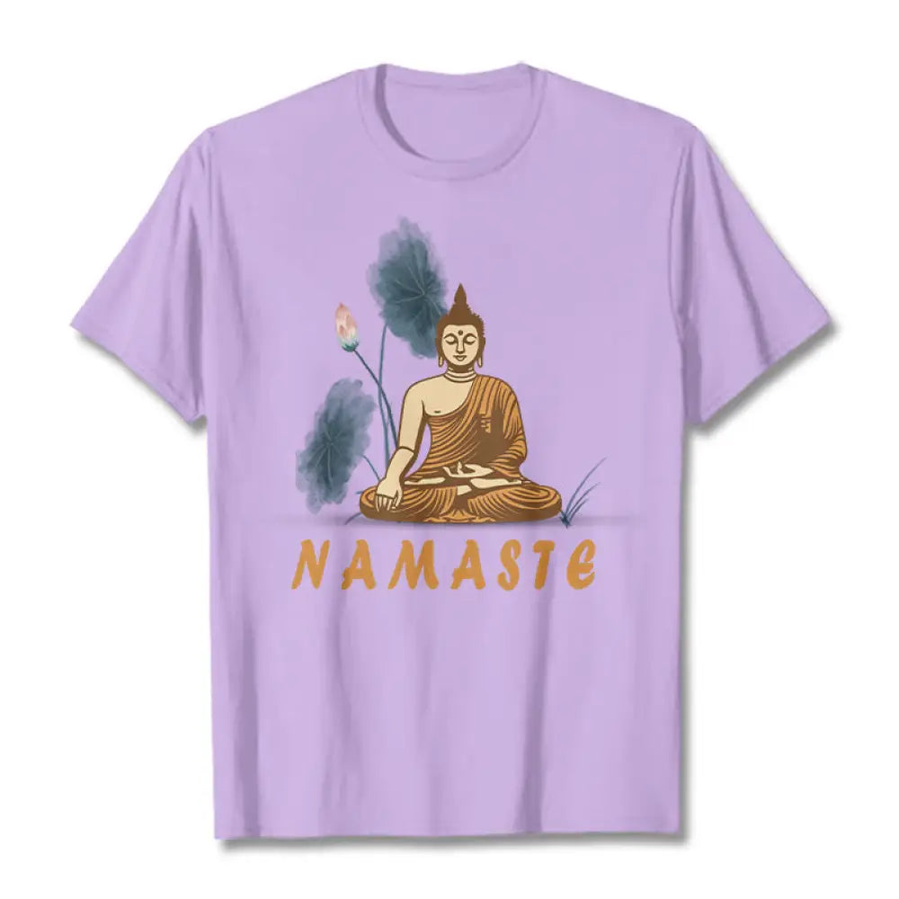 Buddha Stones NAMASTE Buddha Lotus Leaf Tee T-shirt - Plum / Bold Font NAMASTE / S - T-Shirts