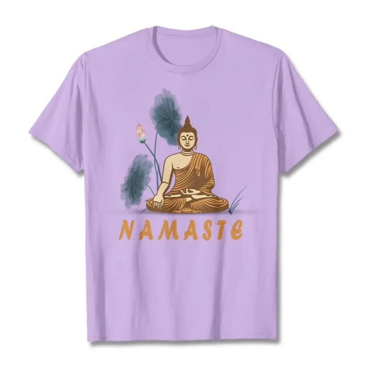 Buddha Stones NAMASTE Buddha Lotus Leaf Tee T-shirt - Plum / Bold Font NAMASTE / S - T-Shirts