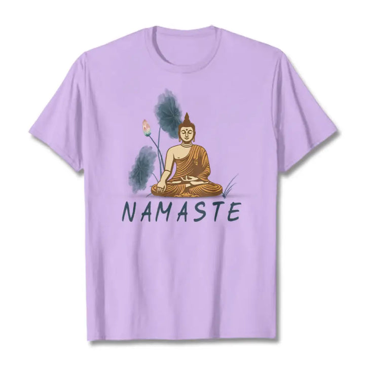 Buddha Stones NAMASTE Buddha Lotus Leaf Tee T-shirt - Plum / Thin Font NAMASTE / S - T-Shirts