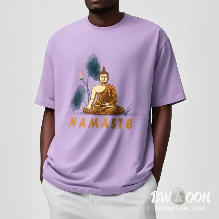 Buddha Stones NAMASTE Buddha Lotus Leaf Tee T-shirt - T-Shirts
