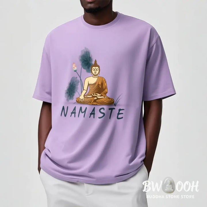 Buddha Stones NAMASTE Buddha Lotus Leaf Tee T-shirt - T-Shirts