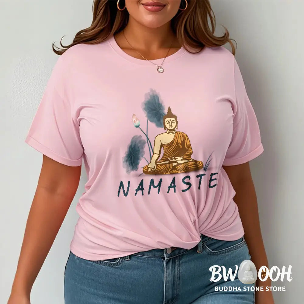 Buddha Stones NAMASTE Buddha Lotus Leaf Tee T-shirt - T-Shirts