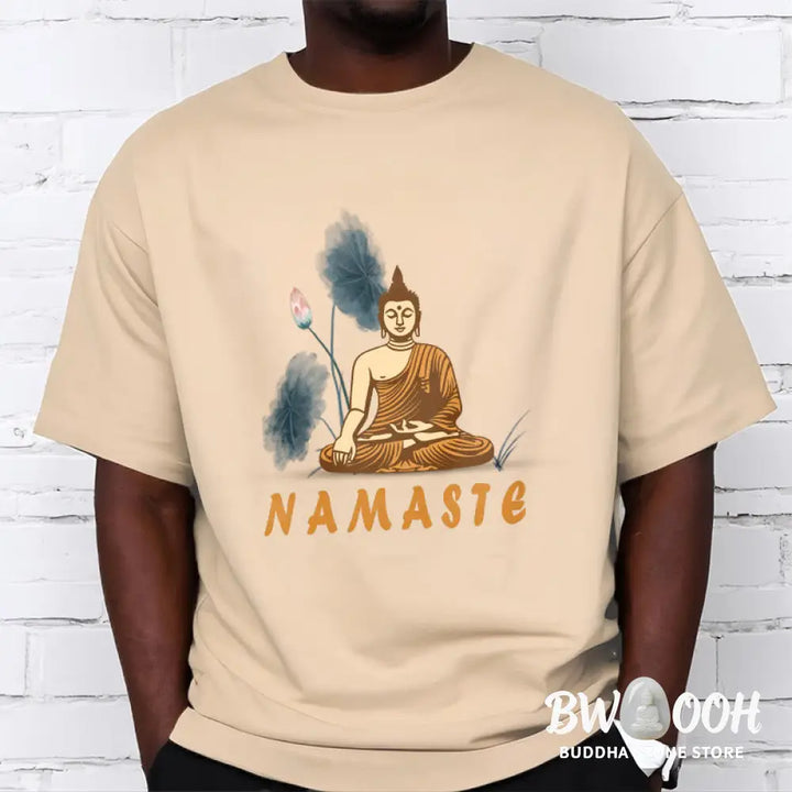 Buddha Stones NAMASTE Buddha Lotus Leaf Tee T-shirt - T-Shirts