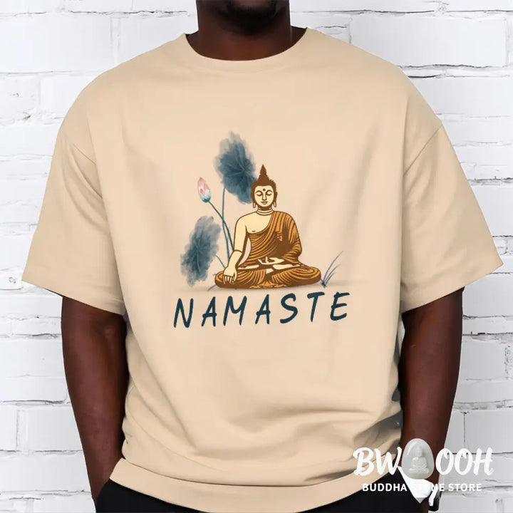 Buddha Stones NAMASTE Buddha Lotus Leaf Tee T-shirt - T-Shirts