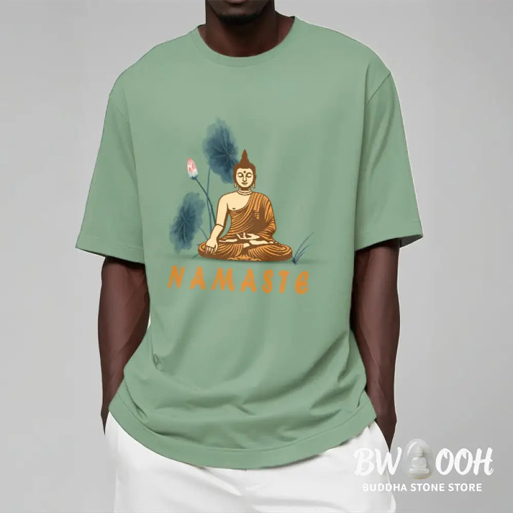 Buddha Stones NAMASTE Buddha Lotus Leaf Tee T-shirt - T-Shirts