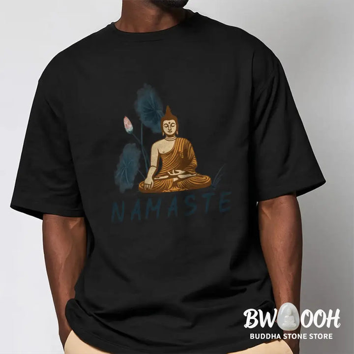 Buddha Stones NAMASTE Buddha Lotus Leaf Tee T-shirt - T-Shirts