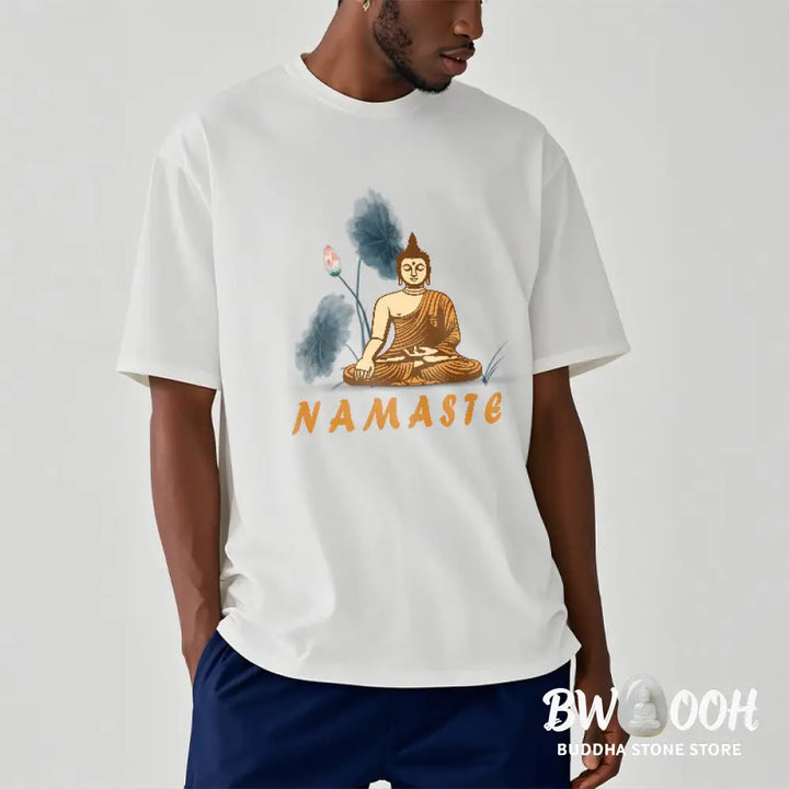 Buddha Stones NAMASTE Buddha Lotus Leaf Tee T-shirt - T-Shirts