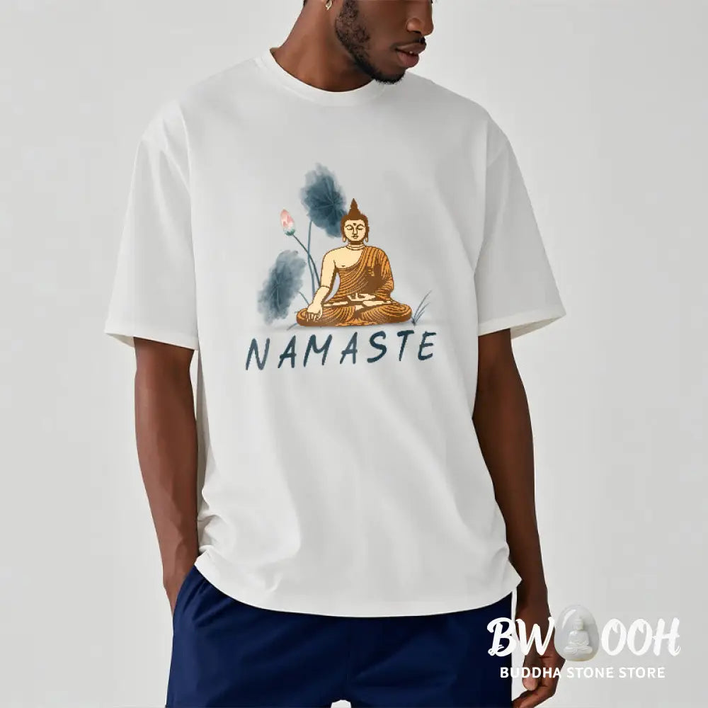 Buddha Stones NAMASTE Buddha Lotus Leaf Tee T-shirt - T-Shirts