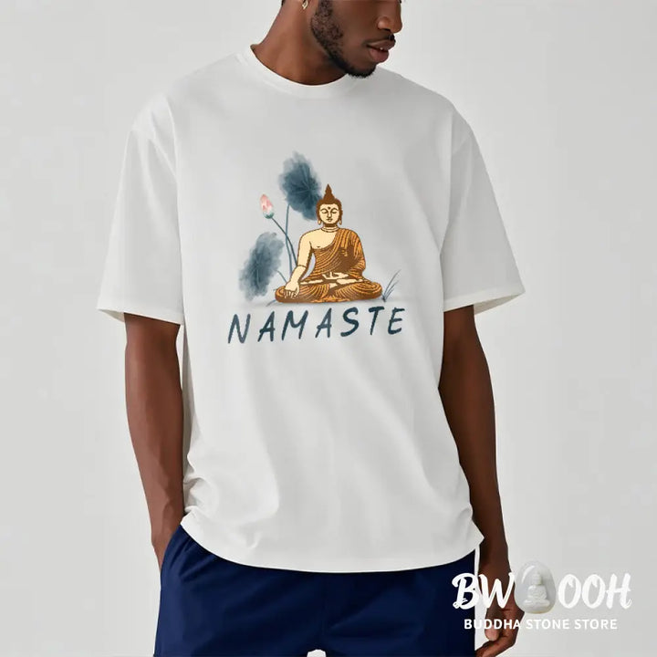 Buddha Stones NAMASTE Buddha Lotus Leaf Tee T-shirt - T-Shirts