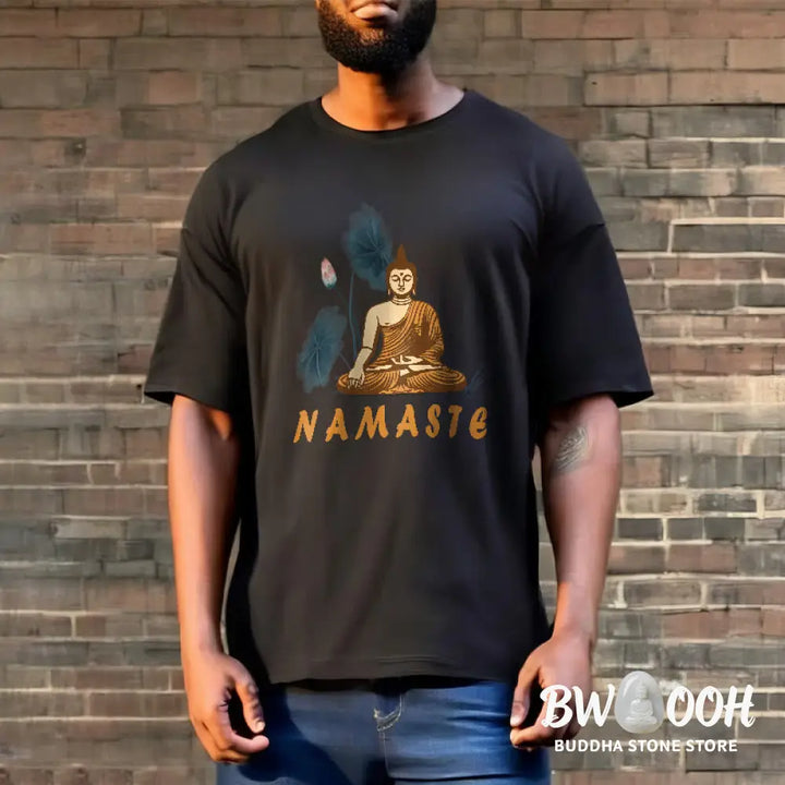 Buddha Stones NAMASTE Buddha Lotus Leaf Tee T-shirt - T-Shirts