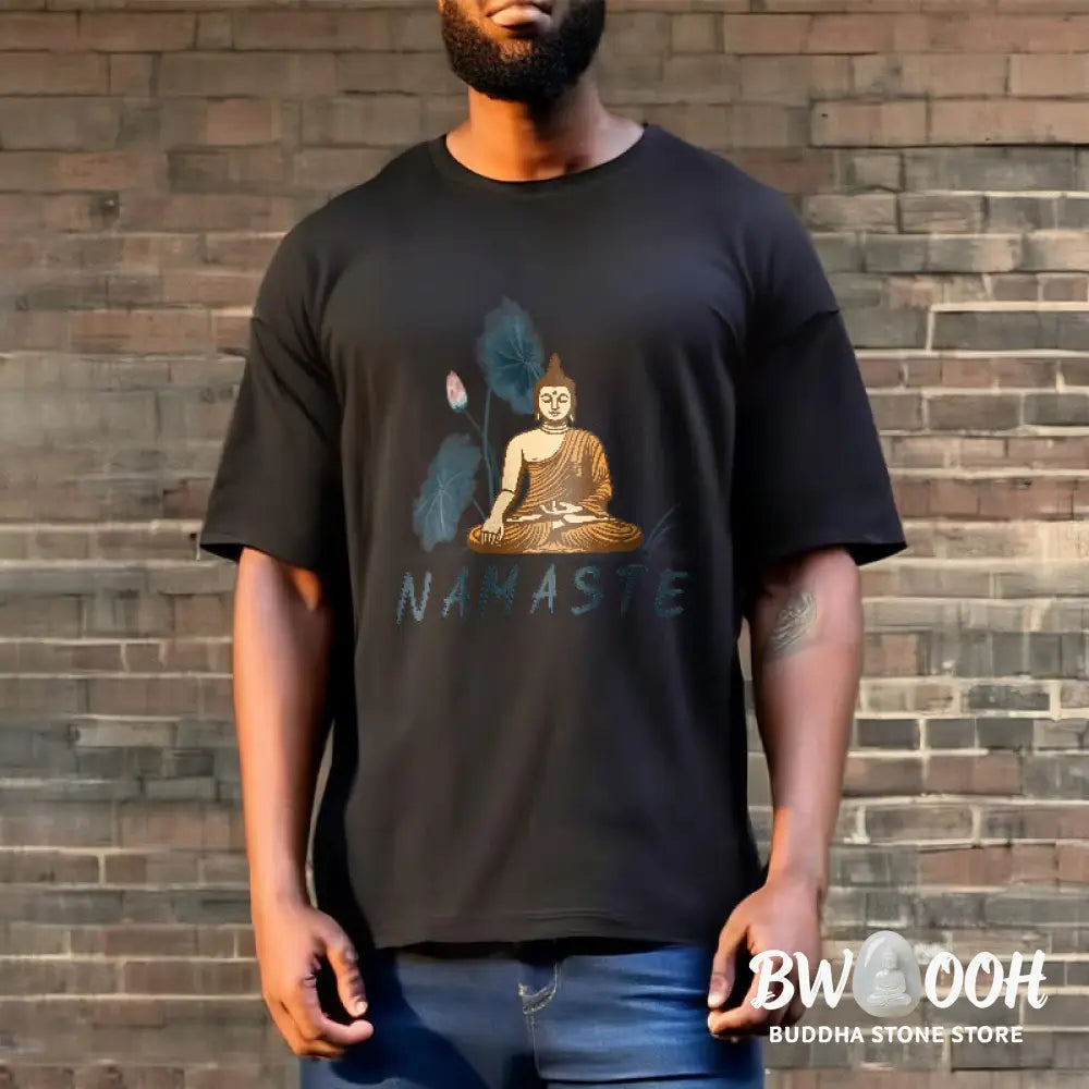 Buddha Stones NAMASTE Buddha Lotus Leaf Tee T-shirt - T-Shirts