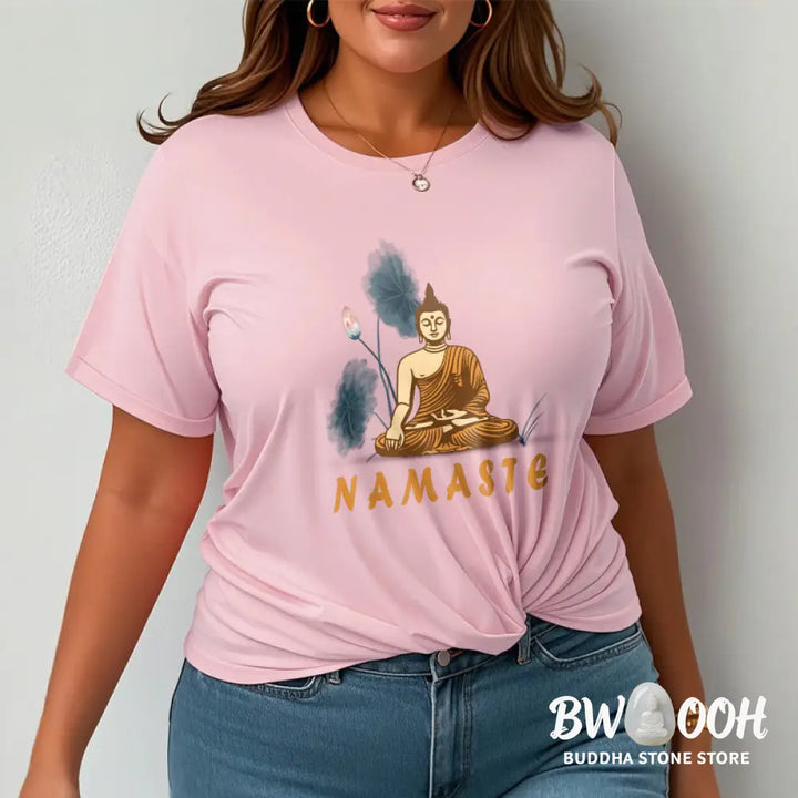 Buddha Stones NAMASTE Buddha Lotus Leaf Tee T-shirt - T-Shirts