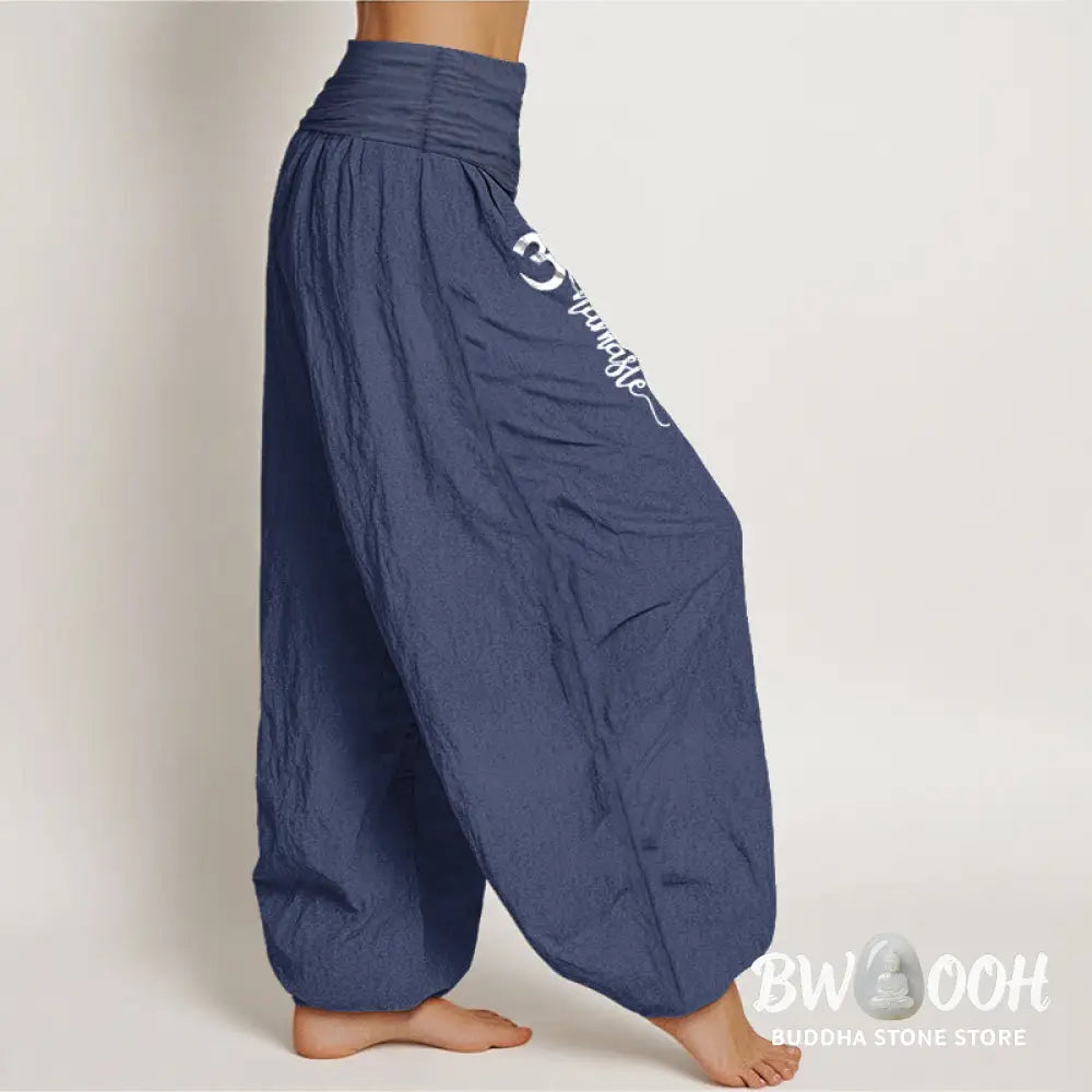Buddha Stones Namaste Om Pattern Women’s Pure Cotton Elastic Waist Harem Pants - Women’s Harem Pants