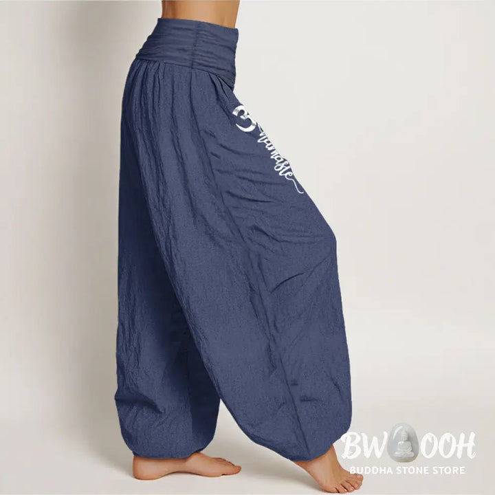Buddha Stones Namaste Om Pattern Women’s Pure Cotton Elastic Waist Harem Pants - Women’s Harem Pants