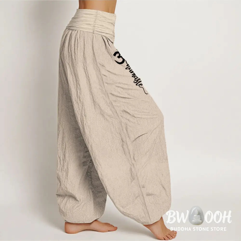 Buddha Stones Namaste Om Pattern Women’s Pure Cotton Elastic Waist Harem Pants - Women’s Harem Pants