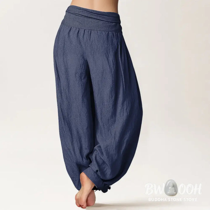 Buddha Stones Namaste Om Pattern Women’s Pure Cotton Elastic Waist Harem Pants - Women’s Harem Pants