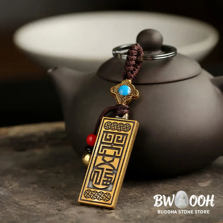 Buddha Stones Namo Amitabha Peace Blessing Keychain - Copper - Key Chain