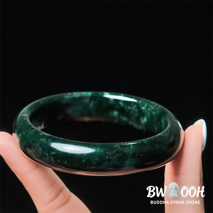 Buddha Stones Nanyang Black-Green Jade Protection Cuff Bangle Bracelet - Bracelet Bangle