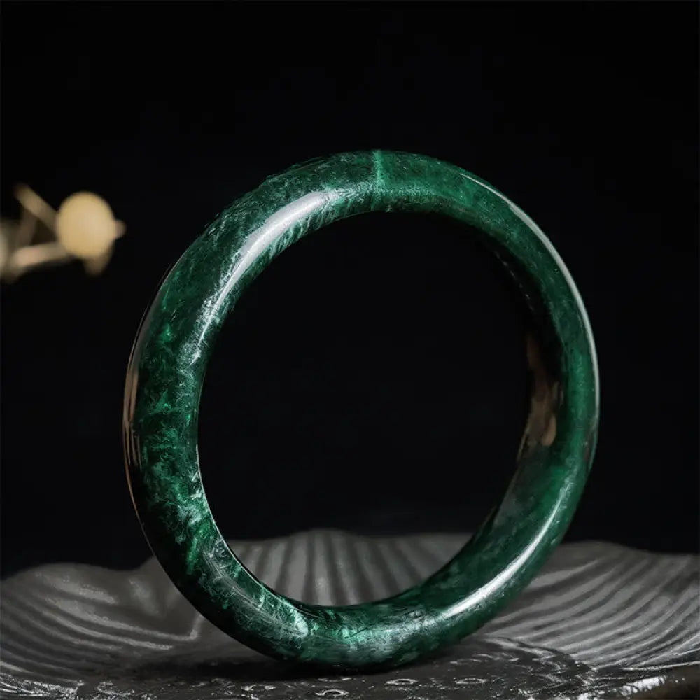 Buddha Stones Nanyang Black-Green Jade Protection Cuff Bangle Bracelet - 54mm - Bracelet Bangle