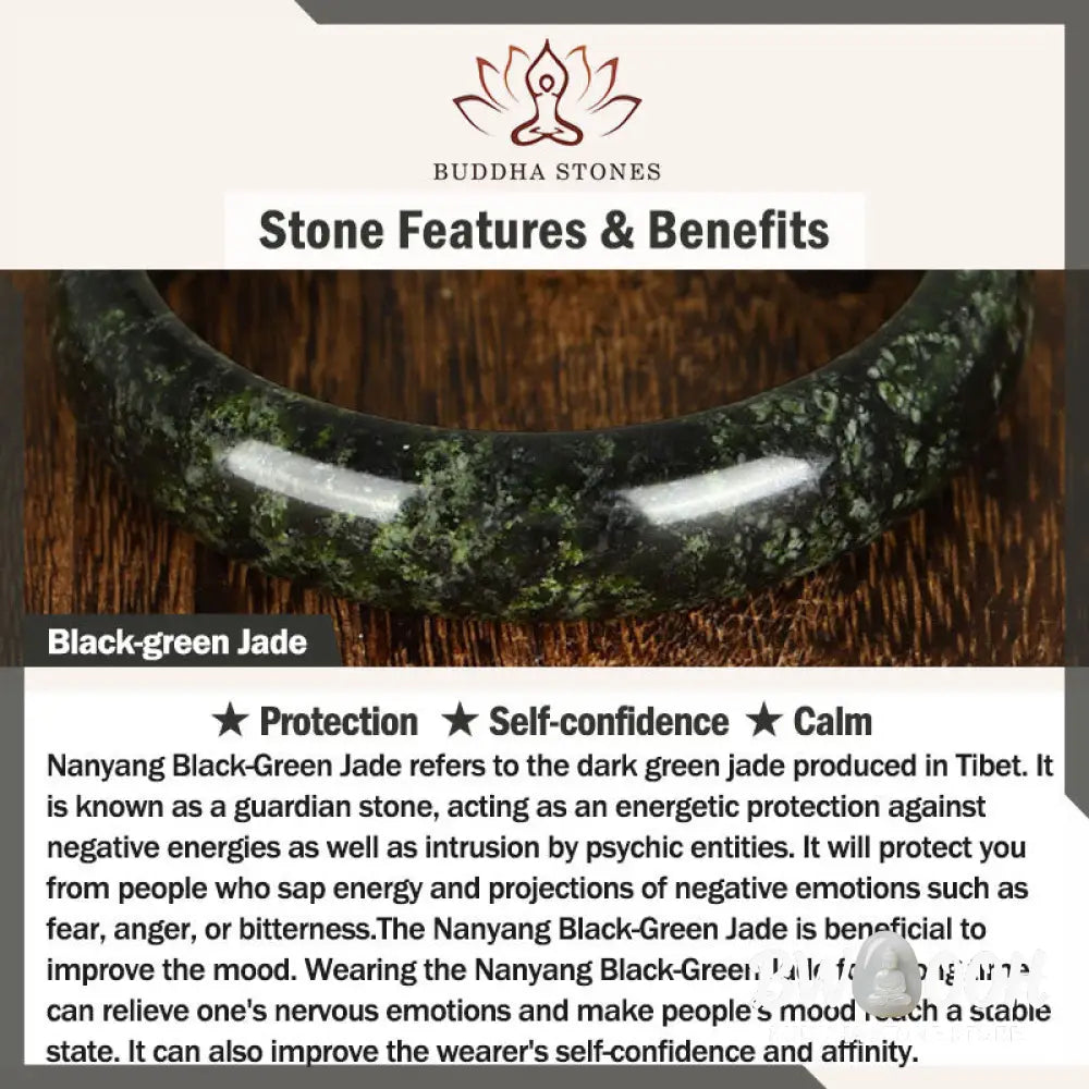 Buddha Stones Nanyang Black-Green Jade Protection Cuff Bangle Bracelet - Bracelet Bangle