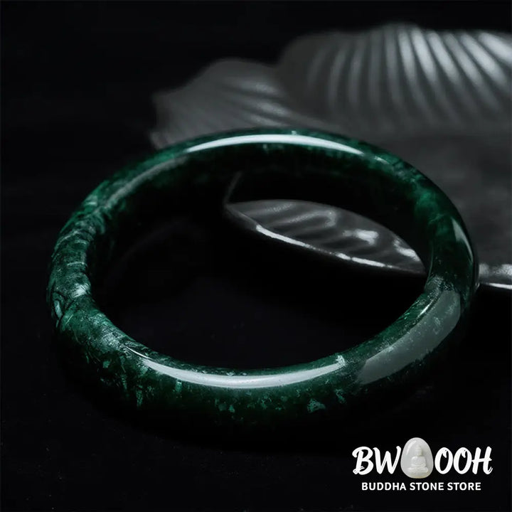 Buddha Stones Nanyang Black-Green Jade Protection Cuff Bangle Bracelet - Bracelet Bangle