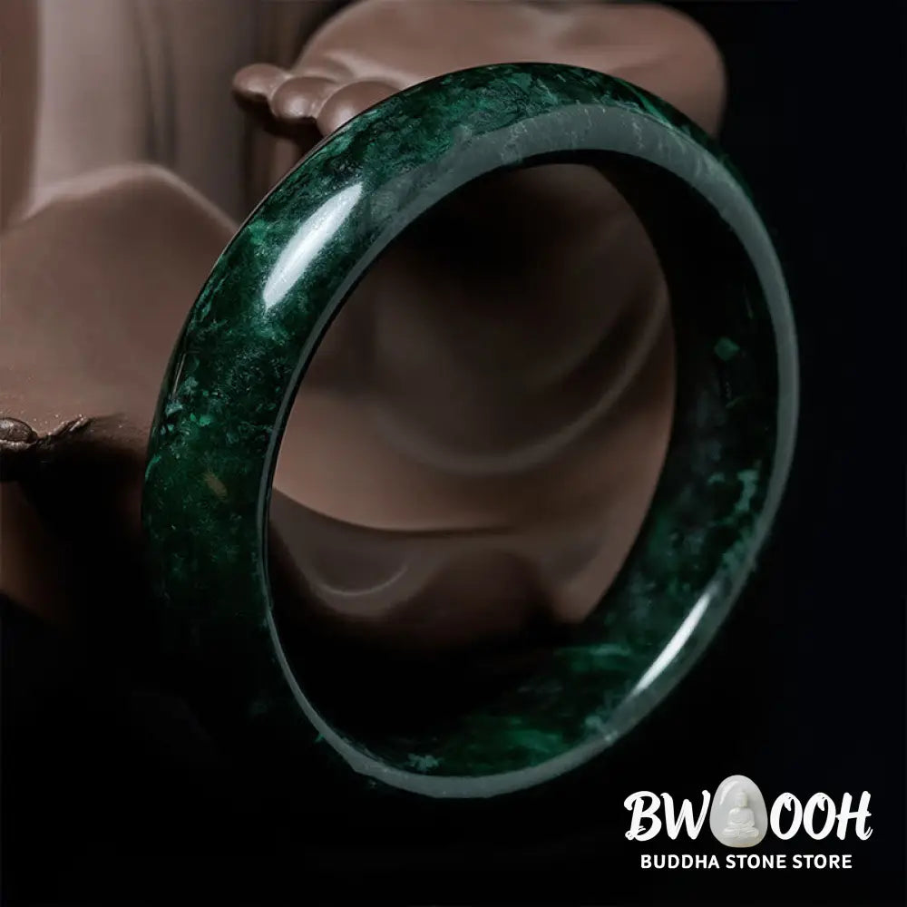 Buddha Stones Nanyang Black-Green Jade Protection Cuff Bangle Bracelet - Bracelet Bangle