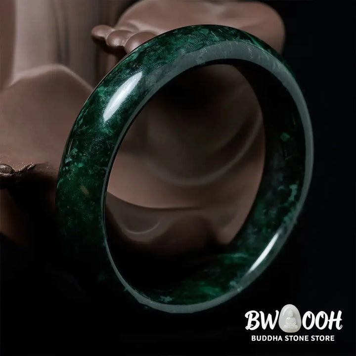 Buddha Stones Nanyang Black-Green Jade Protection Cuff Bangle Bracelet - Bracelet Bangle