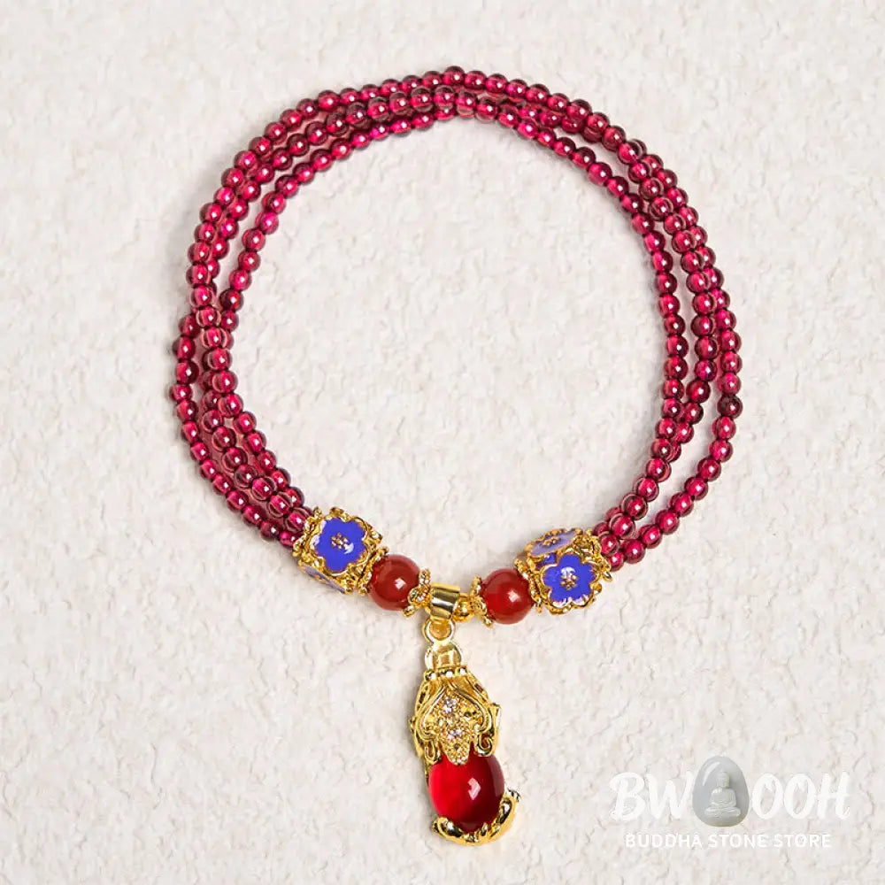 Buddha Stones Natural 3mm Garnet Beads PiXiu Flower Purification Multilayer Bracelet - BWOOOH - Garnet(Wrist