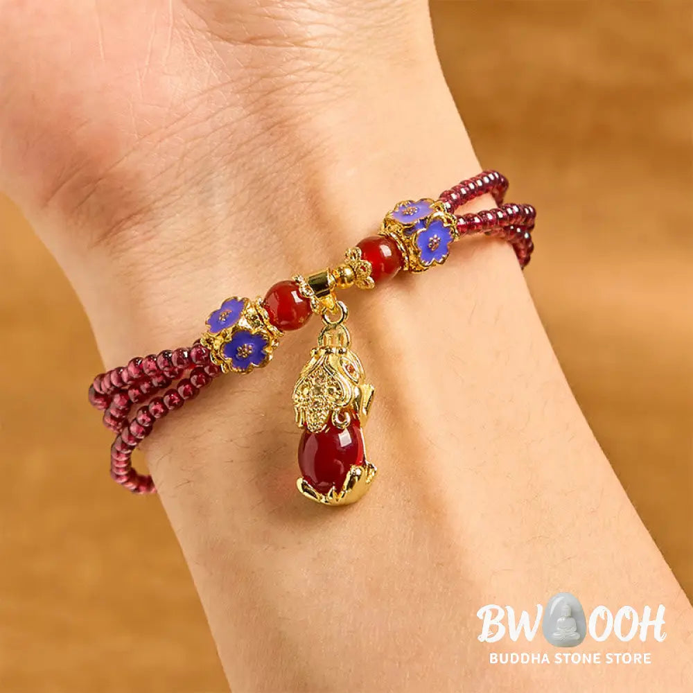 Buddha Stones Natural 3mm Garnet Beads PiXiu Flower Purification Multilayer Bracelet - BWOOOH - Garnet(Wrist
