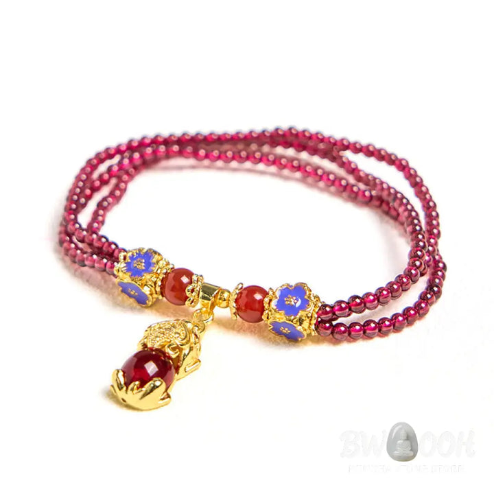 Buddha Stones Natural 3mm Garnet Beads PiXiu Flower Purification Multilayer Bracelet - BWOOOH - Garnet(Wrist