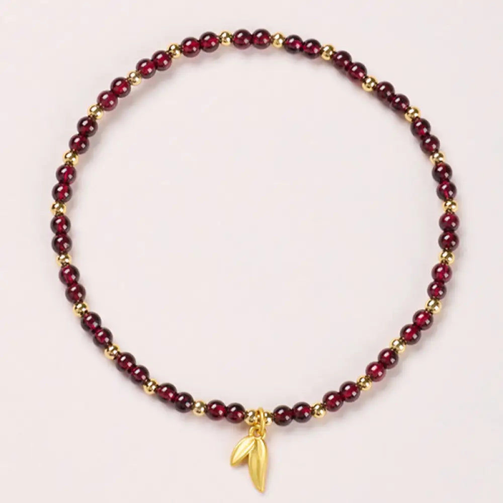 Buddha Stones Natural 4mm Garnet Copper Gold Plated Calm Anklet - 4mm Garnet Leaf - Anklet