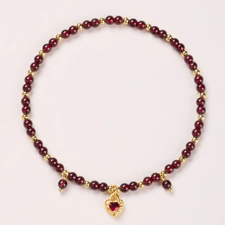 Buddha Stones Natural 4mm Garnet Copper Gold Plated Calm Anklet - 4mm Garnet Red Heart - Anklet