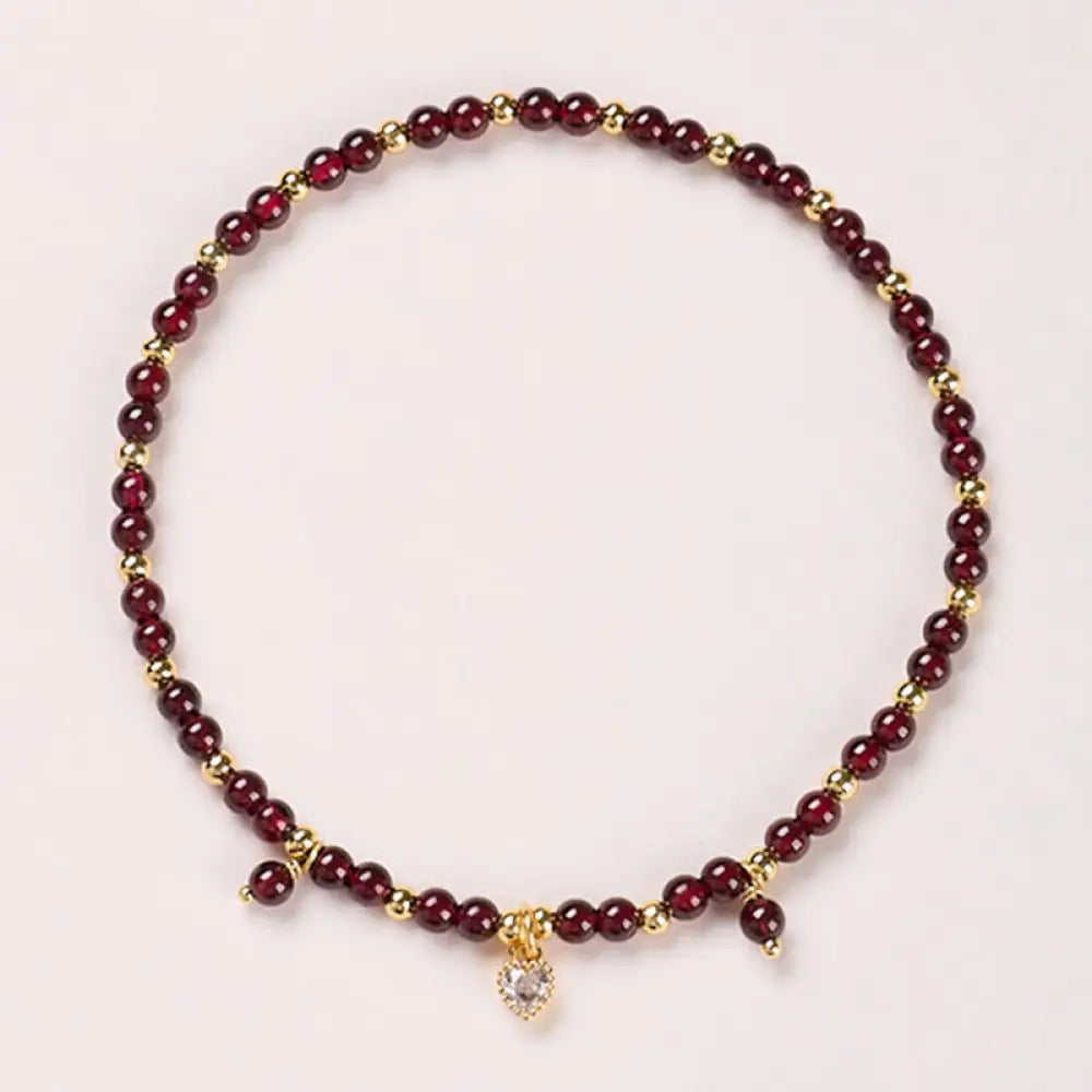 Buddha Stones Natural 4mm Garnet Copper Gold Plated Calm Anklet - 4mm Garnet White Heart - Anklet
