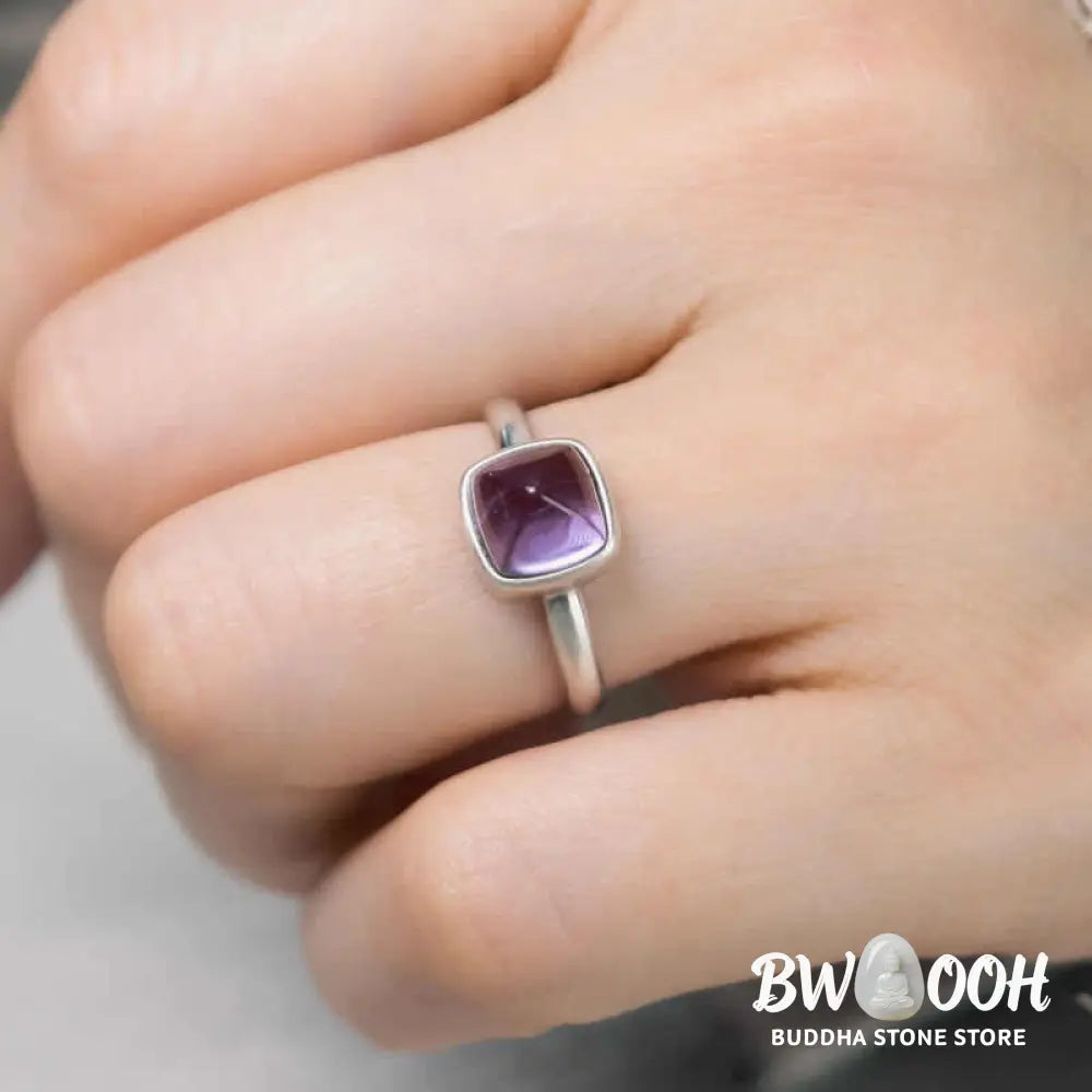 Buddha Stones Natural 925 Sterling Silver Amethyst Adjustable Balance Ring - Ring