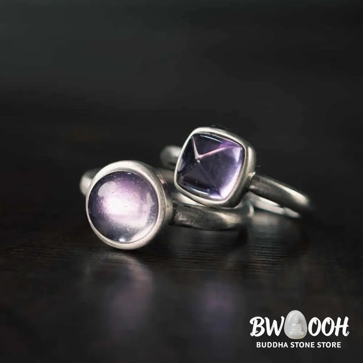 Buddha Stones Natural 925 Sterling Silver Amethyst Adjustable Balance Ring - Ring