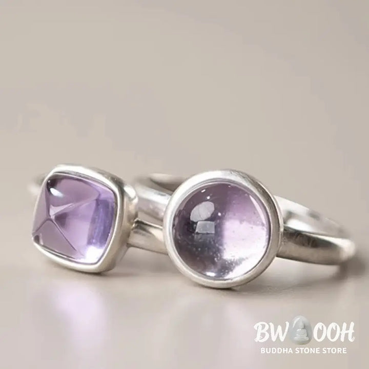Buddha Stones Natural 925 Sterling Silver Amethyst Adjustable Balance Ring - Ring