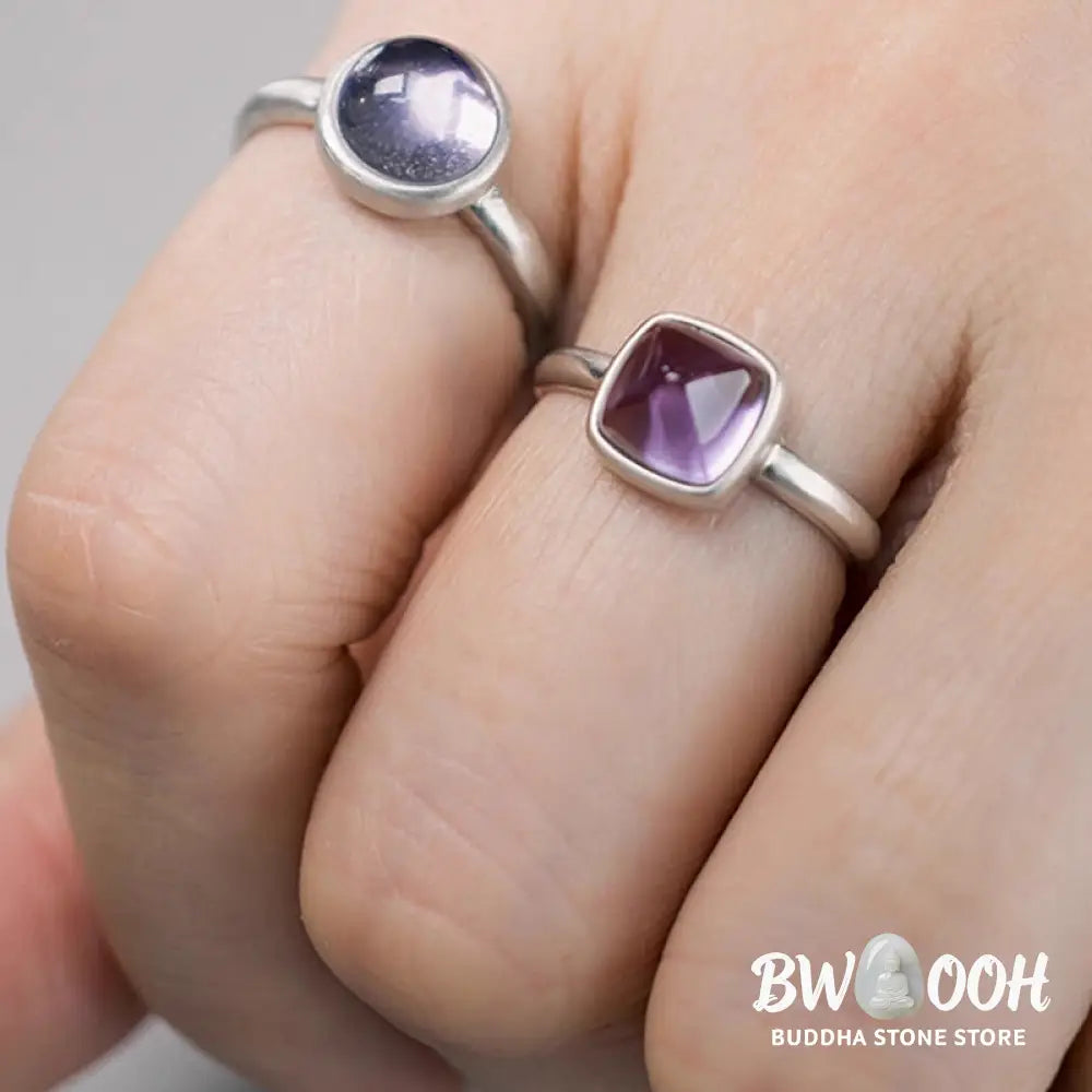 Buddha Stones Natural 925 Sterling Silver Amethyst Adjustable Balance Ring - Ring