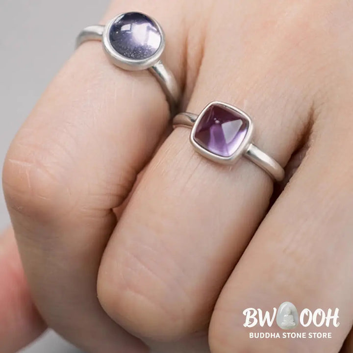 Buddha Stones Natural 925 Sterling Silver Amethyst Adjustable Balance Ring - Ring