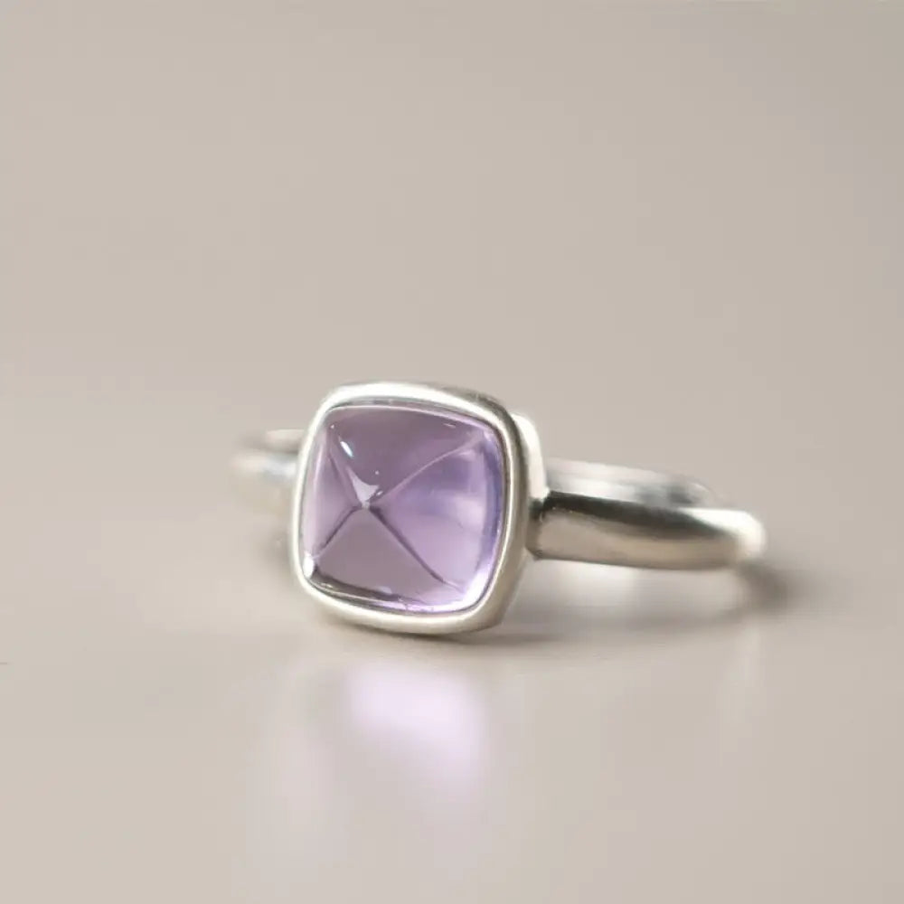 Buddha Stones Natural 925 Sterling Silver Amethyst Adjustable Balance Ring - A Style(About 8*8mm) - Ring