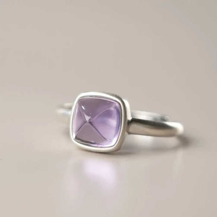 Buddha Stones Natural 925 Sterling Silver Amethyst Adjustable Balance Ring - A Style(About 8*8mm) - Ring