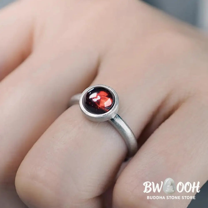 Buddha Stones Natural 925 Sterling Silver Garnet Adjustable Protection Ring - Garnet(Adjustable) - Ring