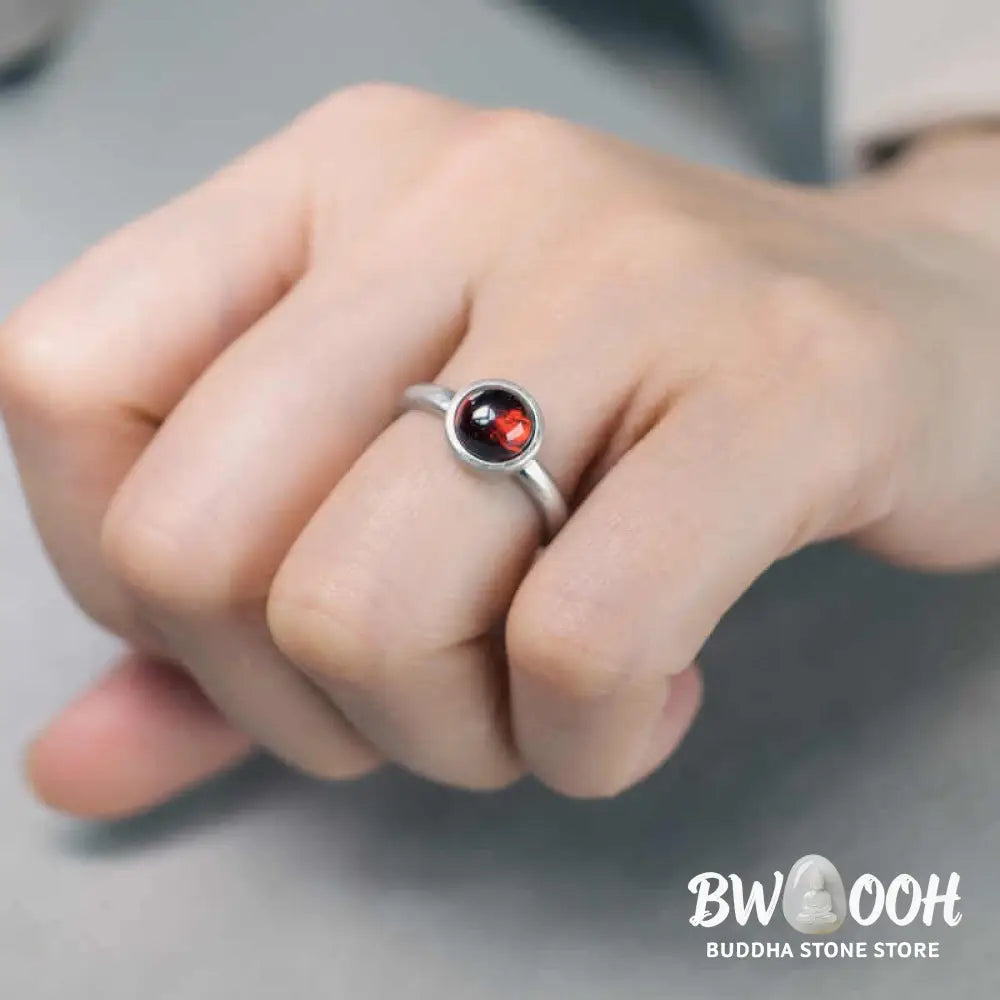 Buddha Stones Natural 925 Sterling Silver Garnet Adjustable Protection Ring - Garnet(Adjustable) - Ring