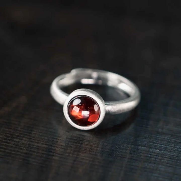 BWOOOH Natural 925 Sterling Silver Garnet Adjustable Protection Ring — Sterling Silver crystal healing bracelet for spirit...